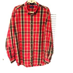 MacCluer Gator Poplin Plaid Button Down Shirt Men''s XL Red Black Yellow USA